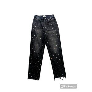 SIMPLE SOCIETY Black Denim Jeans Super High Rise Raw Hem Button Fly 1/25